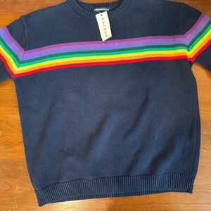 Brandy Melville Navy Sweater with Multicolor Stripes
